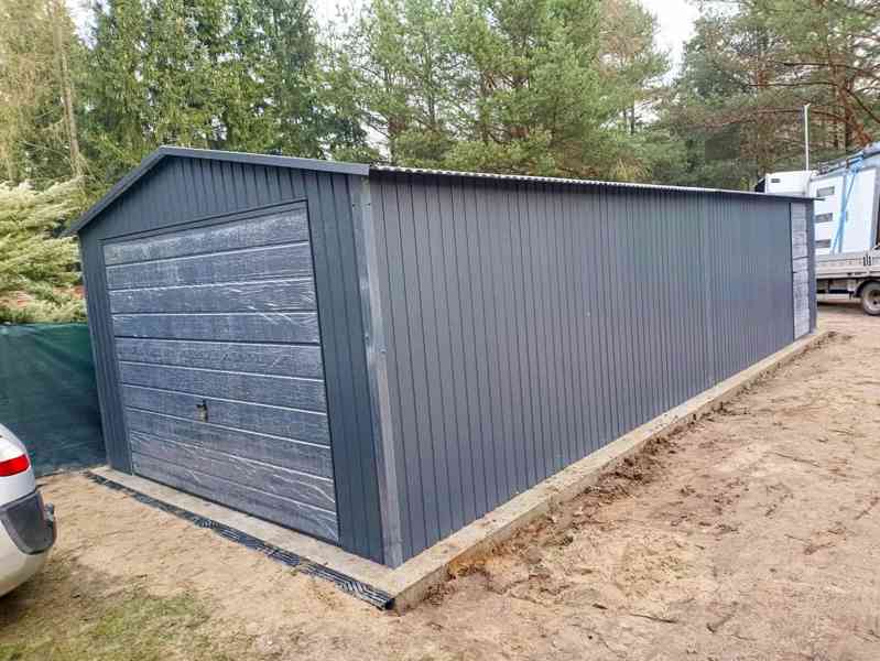 Plechova garáž 4x9m - výklopná vrata 2x drzwi antracit TS986 - foto 3