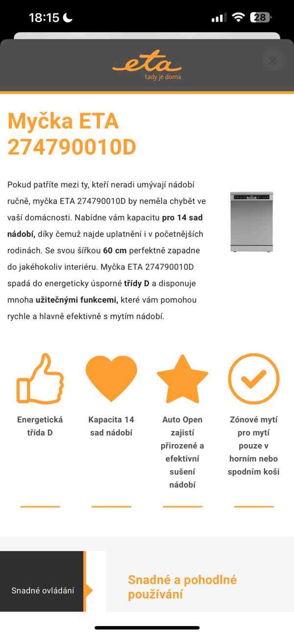 Myčka ETA 18m záruka - foto 4