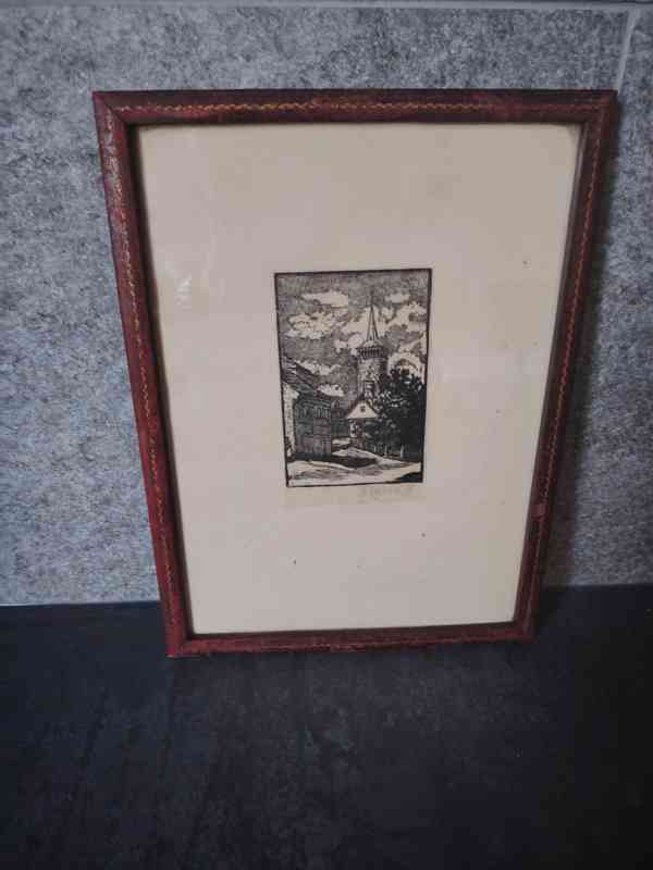 GRAFIKA LINORYT Jane Macková 1918, původní rám Václav Nepraš - foto 10
