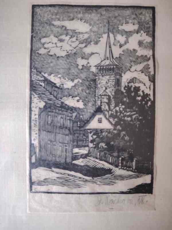 GRAFIKA LINORYT Jane Macková 1918, původní rám Václav Nepraš - foto 13