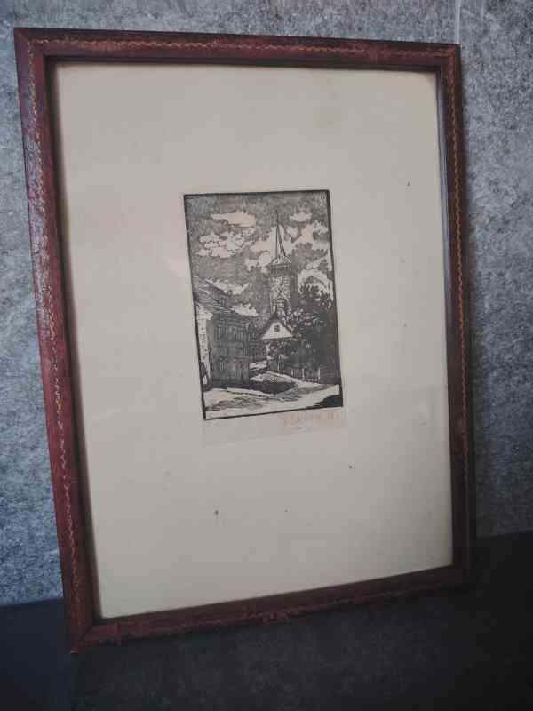 GRAFIKA LINORYT Jane Macková 1918, původní rám Václav Nepraš - foto 14