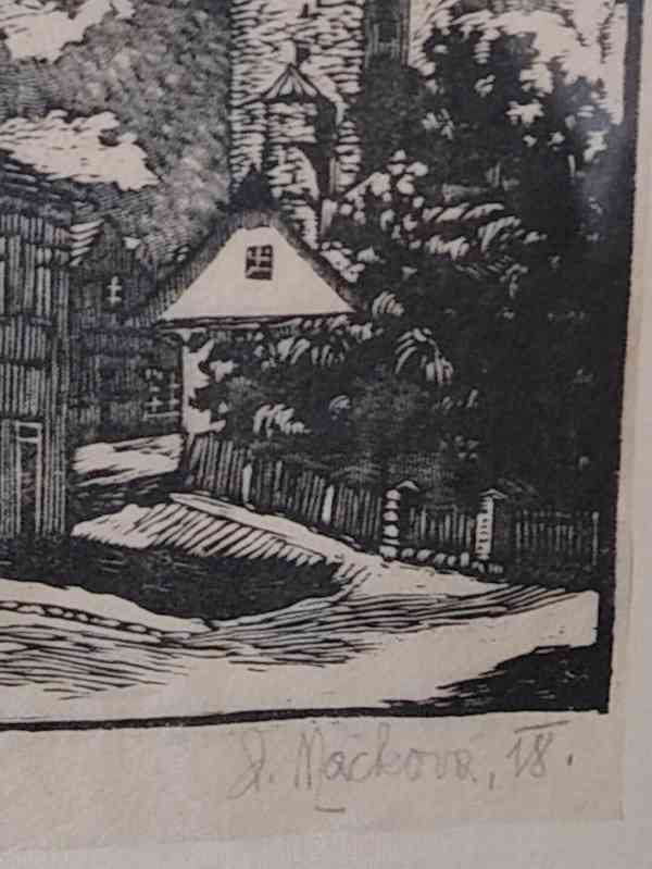 GRAFIKA LINORYT Jane Macková 1918, původní rám Václav Nepraš - foto 2