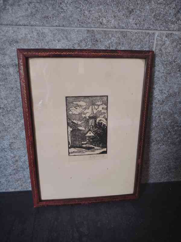 GRAFIKA LINORYT Jane Macková 1918, původní rám Václav Nepraš - foto 1