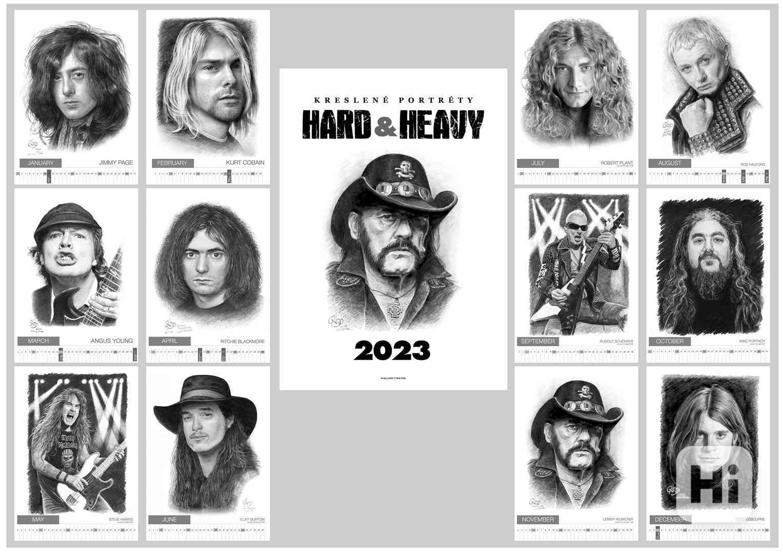 Kalendář kreslené portréty - Ozzy, Lemmy, Halford, Plant - foto 1
