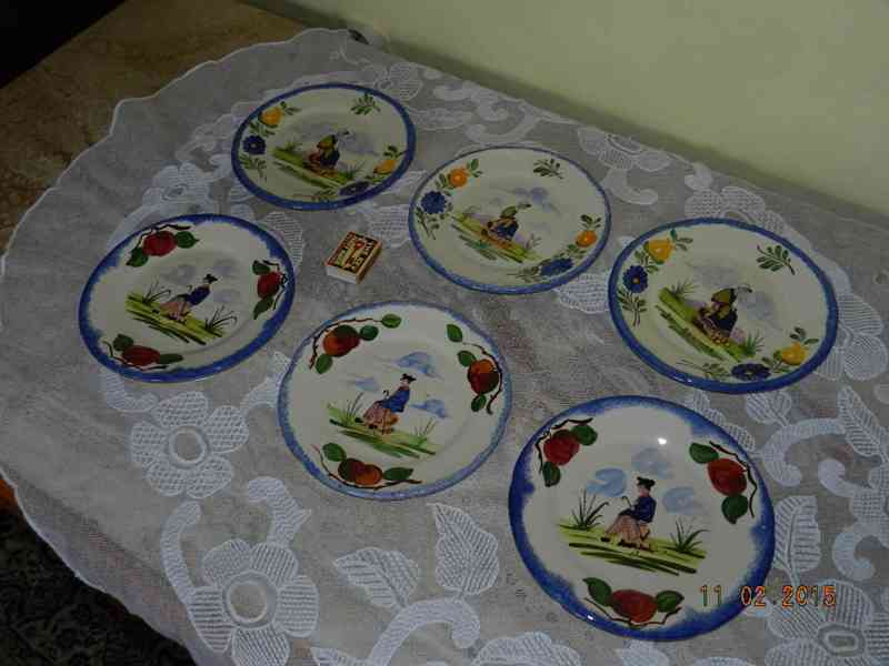 Sada krásné staré ručně malované talíře - Francie - foto 2