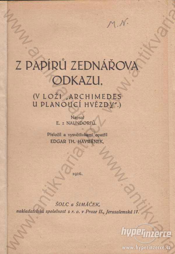Z papírů zednářova odkazu, Zločin lékařův 1926 - foto 1