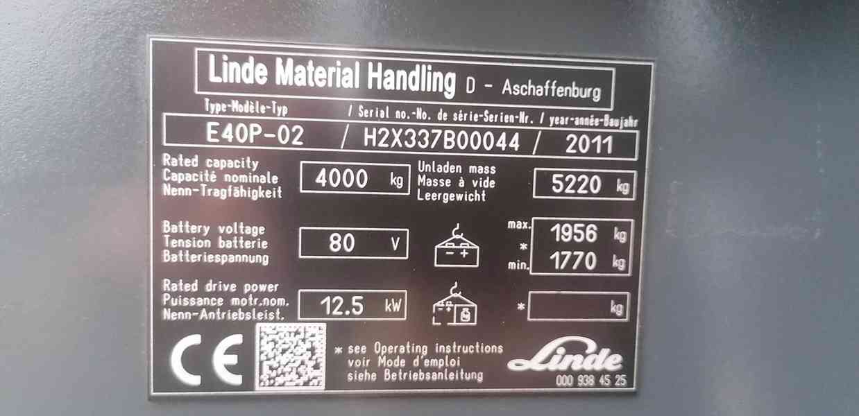 LINDE E40P-02 triplex, boční posuv AKU - foto 9