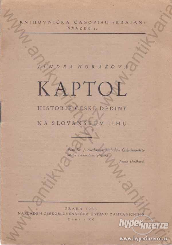 Kaptol Jindra Horáková Čs. ústav zahraniční 1933 - foto 1