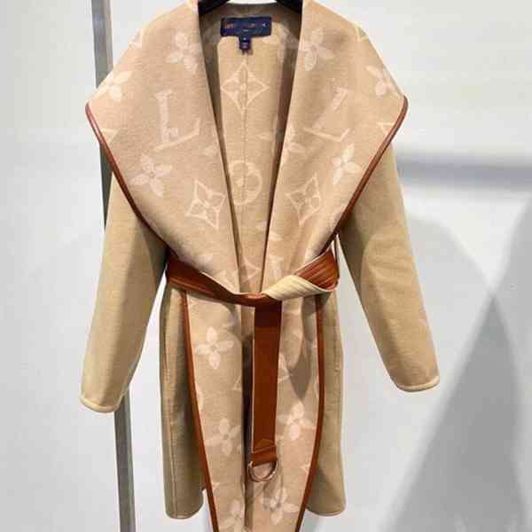 dámský zimní / podzimní zavinovací kabát béžový s kapucí - foto 1