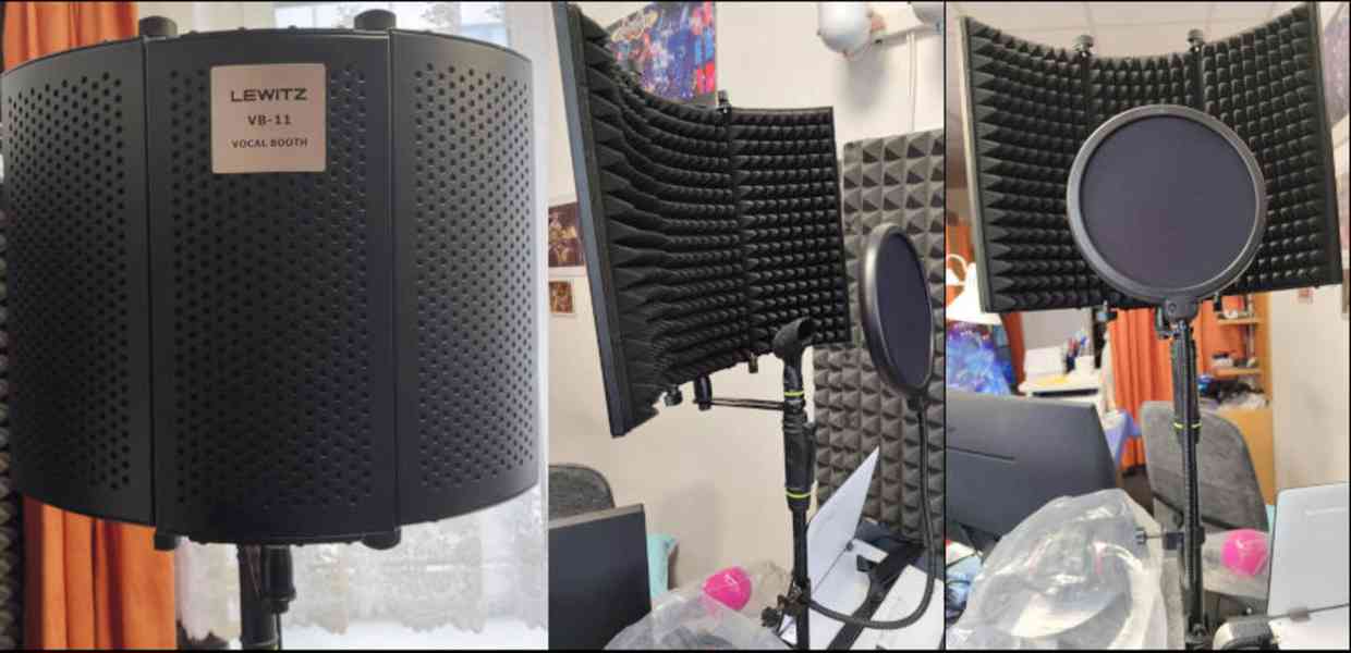 Akustický paravan pro nahrávání + Pop filter + držák - foto 1