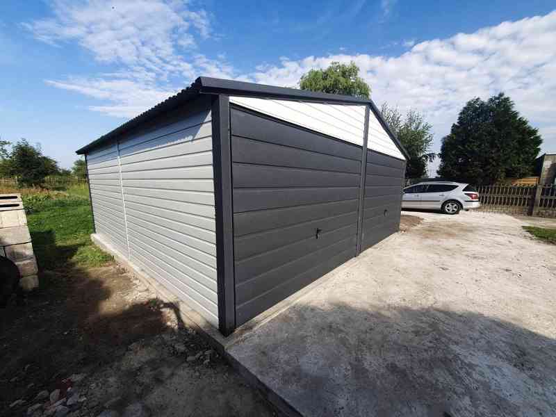 Plechová garáž 6x6 - 2x vrata  - antracit + bílá -  TS541 - foto 6