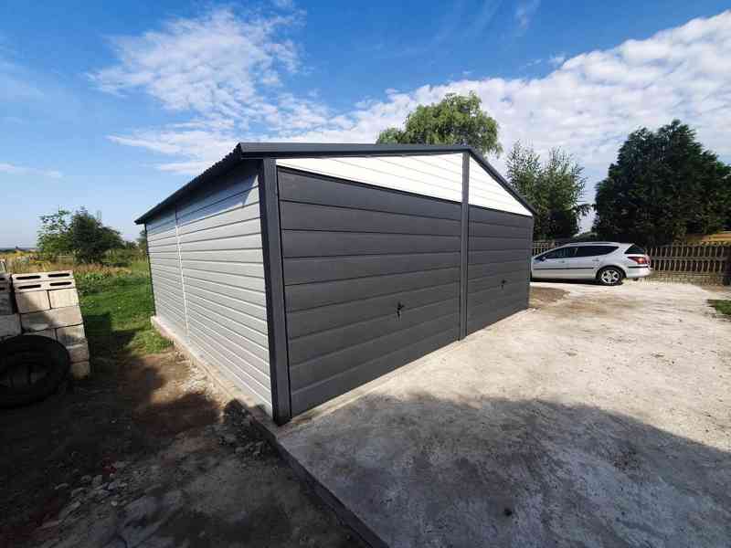 Plechová garáž 6x6 - 2x vrata  - antracit + bílá -  TS541 - foto 5