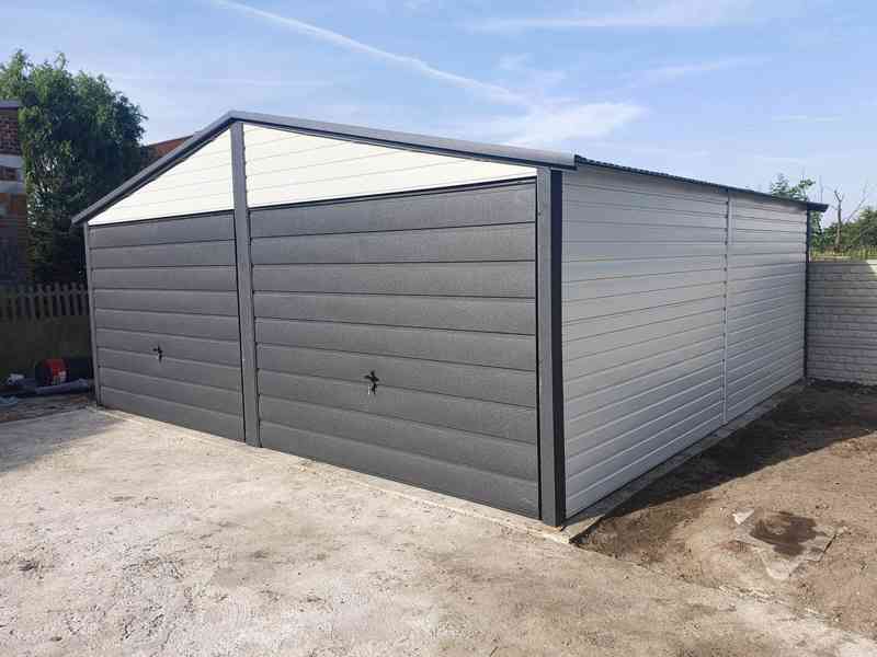 Plechová garáž 6x6 - 2x vrata  - antracit + bílá -  TS541 - foto 2