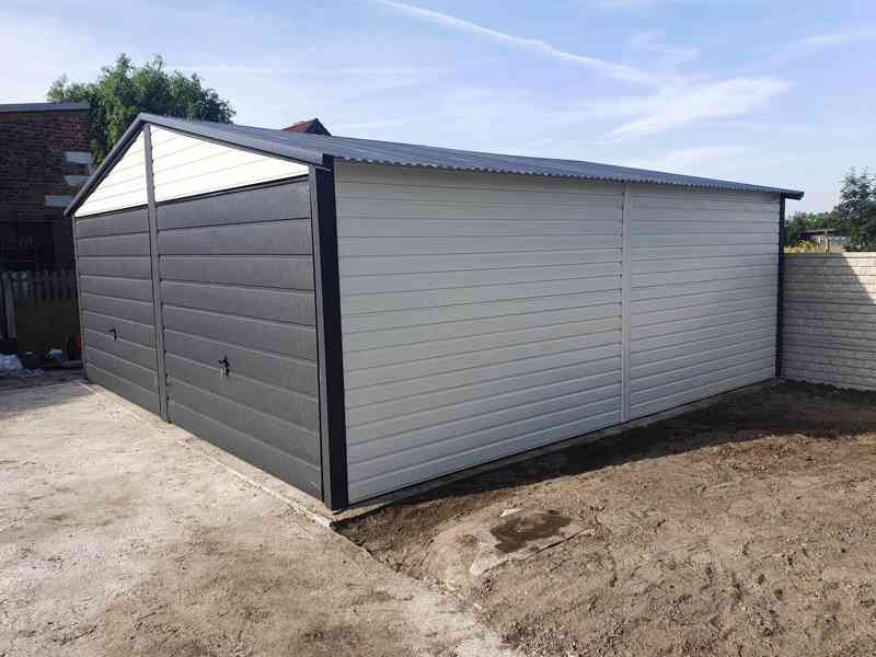 Plechová garáž 6x6 - 2x vrata  - antracit + bílá -  TS541 - foto 3