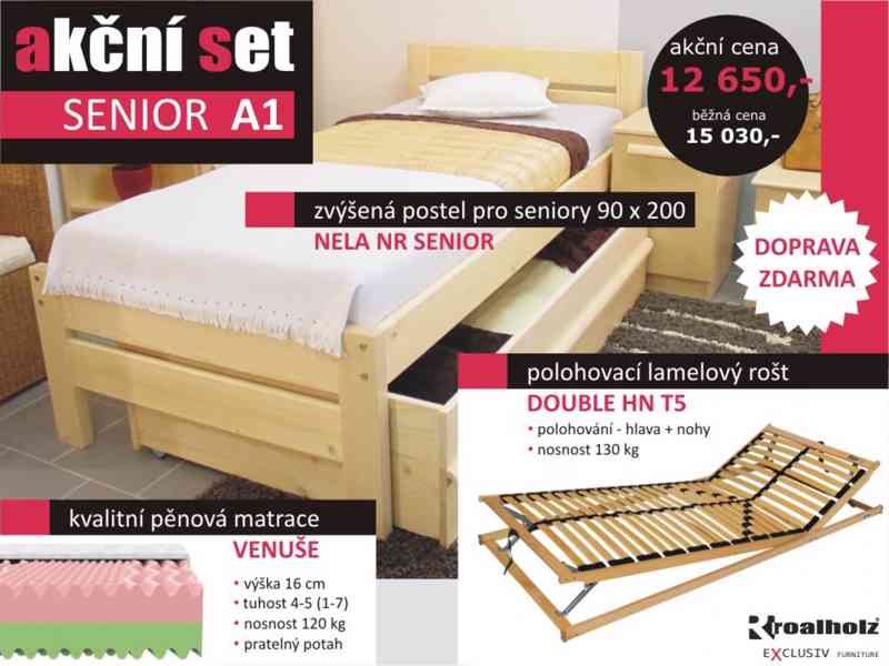 Senior zvýšená postel + rošt + matrace + doprava zdarma - foto 2