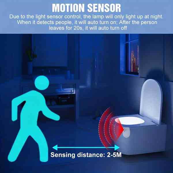 LED osvětlení WC mísy s čidlem aktivované pohybem 8 barev - foto 6