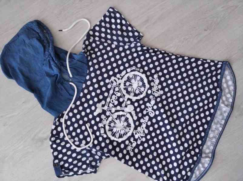 Triko - tričko s kapucí - puntík, aplikace kolo, vel. M - L - foto 1