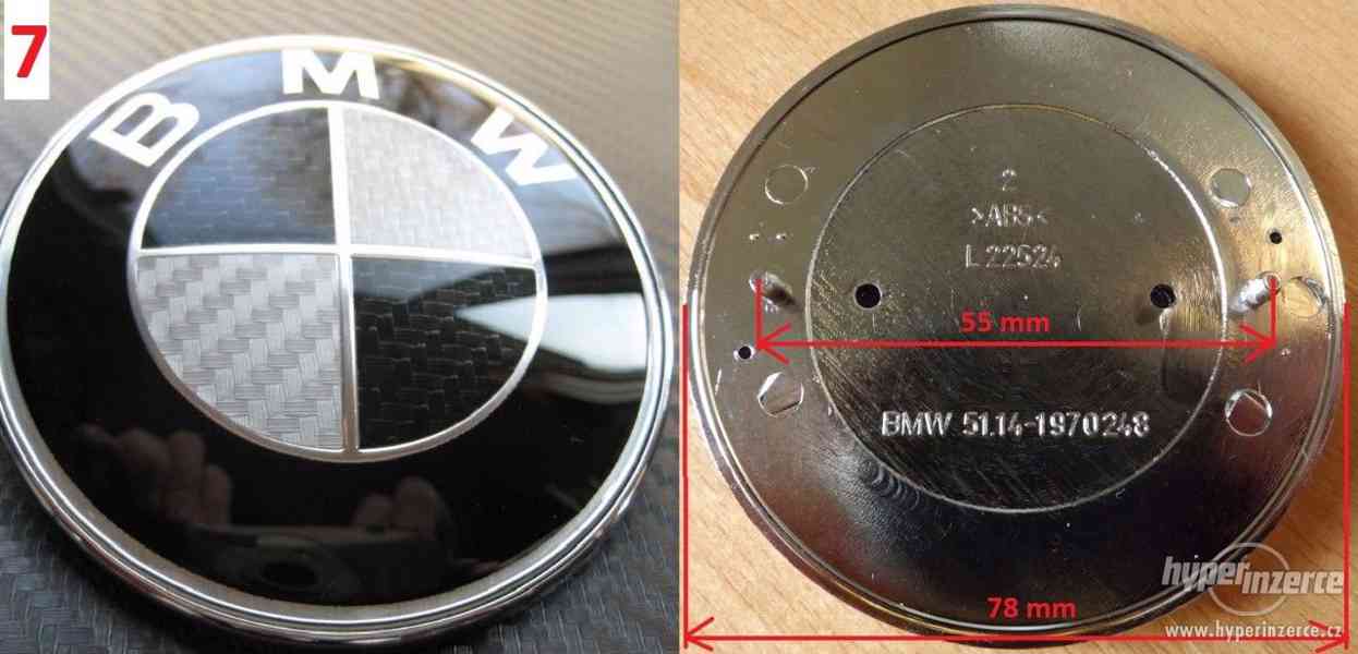 BMW znaky modrobílé nebo karbon kapota kufr 82 ; 78 ; 74 mm - foto 5