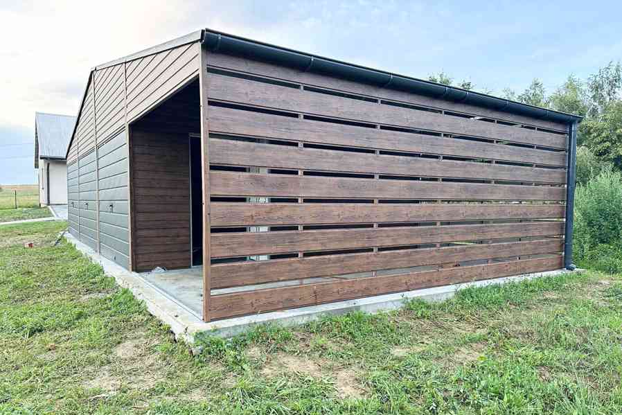 Plechová garáž 9m x 5m + přístřešek 3m - 2x dveře - TS483 - foto 5