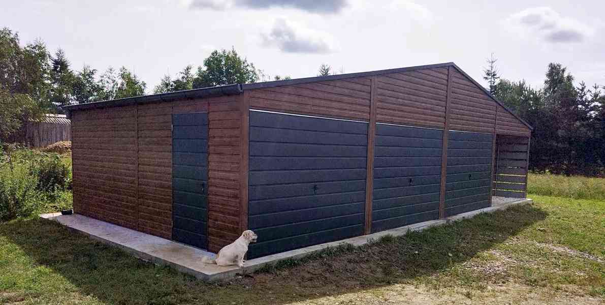 Plechová garáž 9m x 5m + přístřešek 3m - 2x dveře - TS483 - foto 4