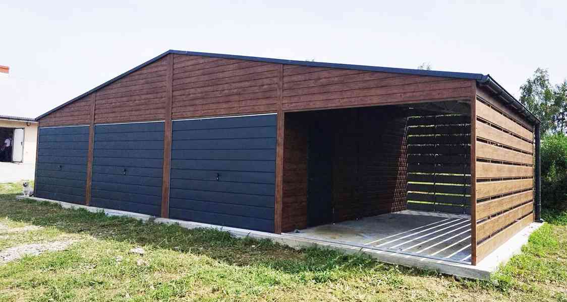 Plechová garáž 9m x 5m + přístřešek 3m - 2x dveře - TS483 - foto 6