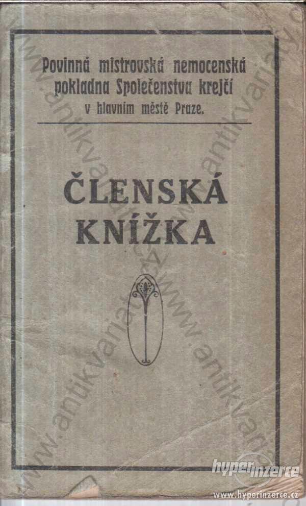 Členská knížka Povinná nemocenská pokladna  1922 - foto 1