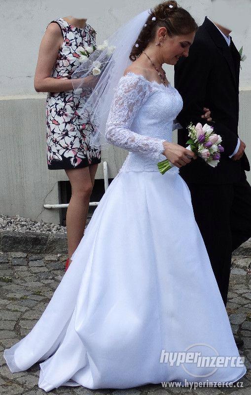 Svatební šaty s rukávem a odepínací vlečkou vel. 36, 38, 40 - foto 1
