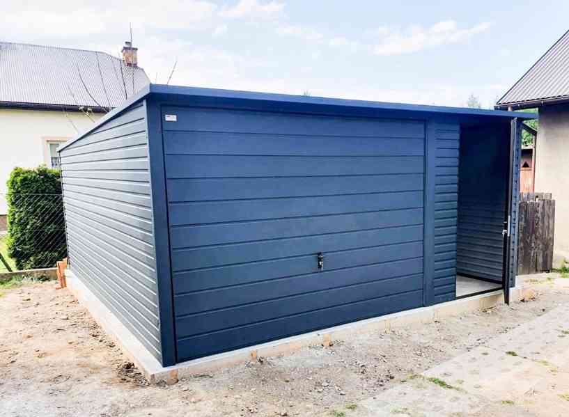 Plechová garáž 4,5m x 6m spád dozadu, vrata antracit TS231 - foto 4