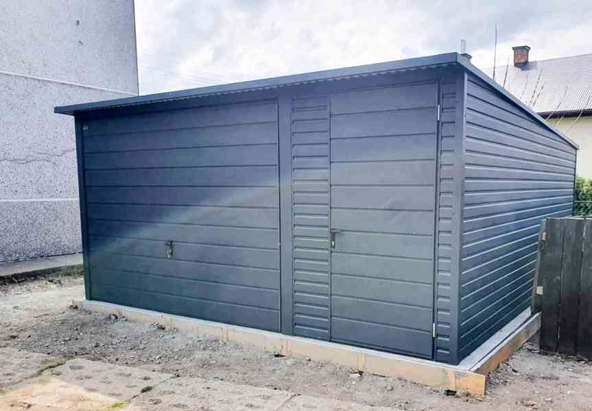 Plechová garáž 4,5m x 6m spád dozadu, vrata antracit TS231 - foto 3