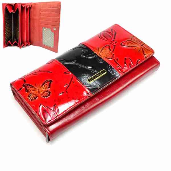 Červená dámská kožená peněženka s pruhem - foto 1