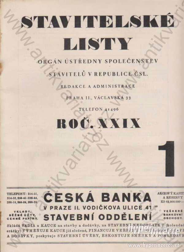 Stavitelské listy ročník 29, č. 1-24 1933 - foto 1