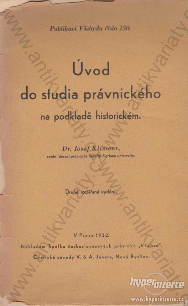 Úvod do studia právnického Josef Kliment  1932 - foto 1