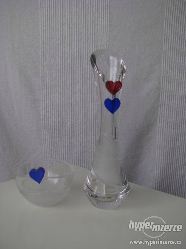 Umělecké sklo - set vázy a misky - foto 1
