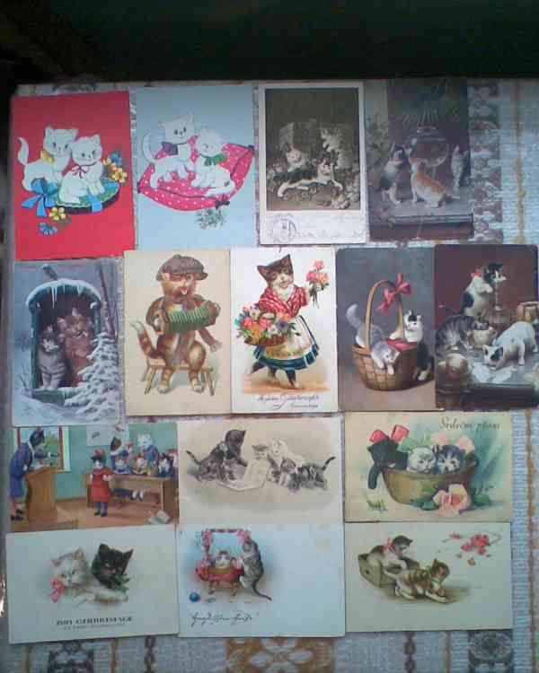 Retro pohlednice kočky a pohádkové - foto 3