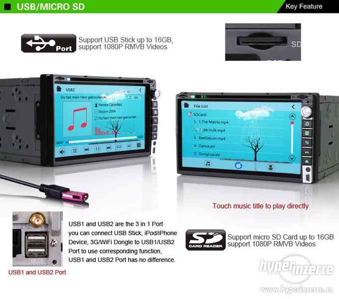 2DIN Dotykove Autoradio + Navi GPS DVD BLUETOOTH USB SD - foto 5