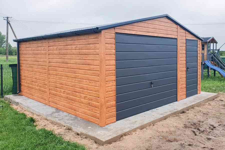 Plechova garáž 5,5x6 výklopná vrata dveře světlý ořech TS706 - foto 2