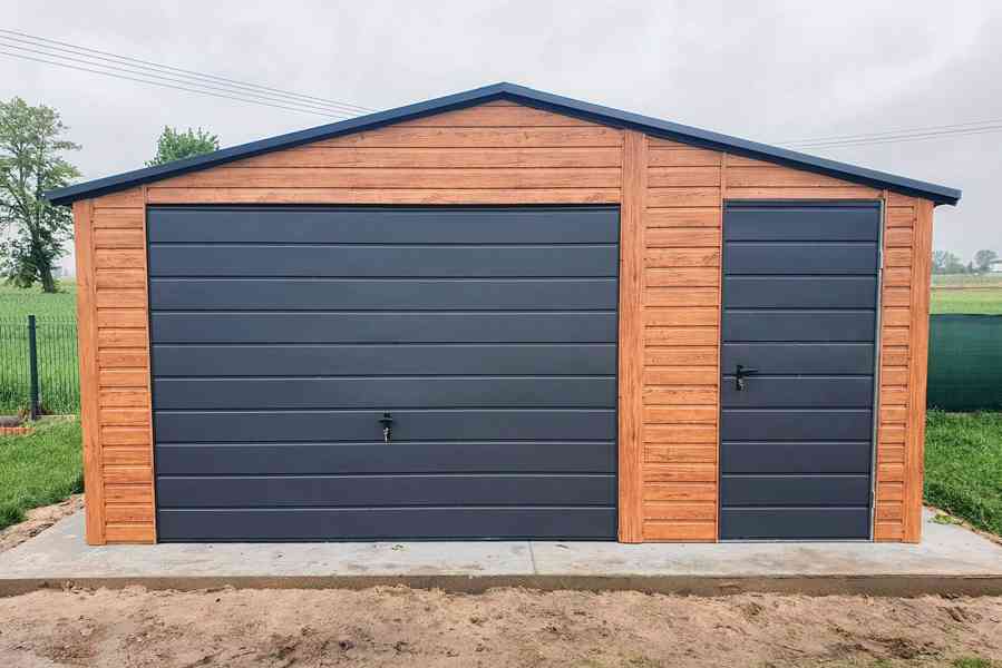 Plechova garáž 5,5x6 výklopná vrata dveře světlý ořech TS706 - foto 3