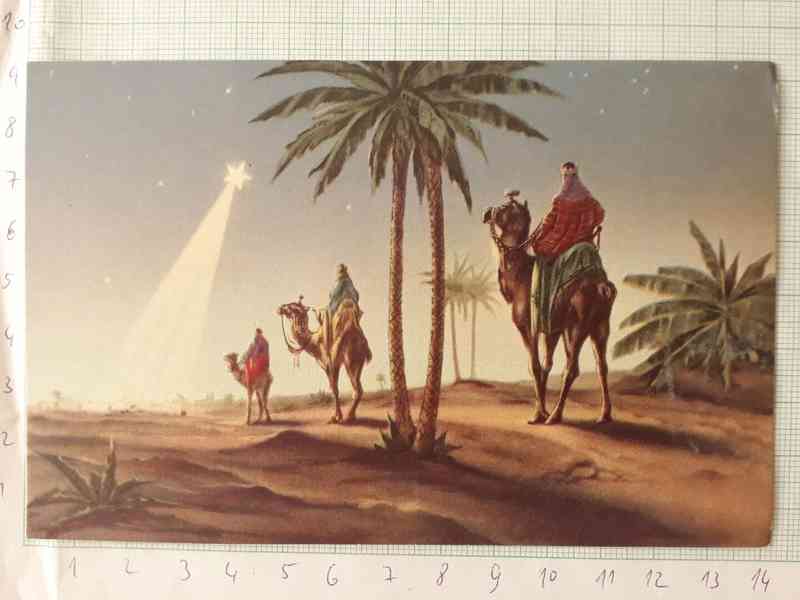  Tři králové, kometa, Betlém - stará pohlednice  - foto 1
