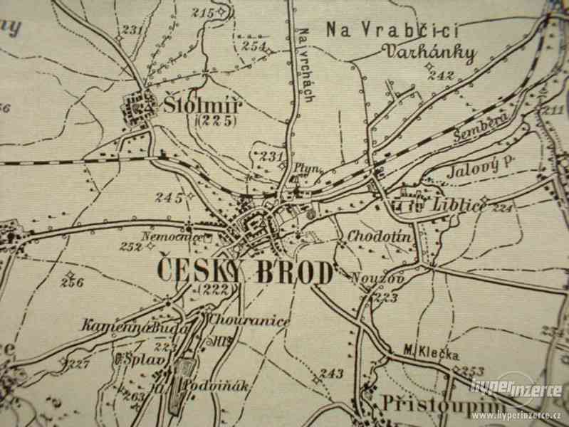 Mapa okolí Č. Brod Nymburk Poděbrady Kouřim 1910 - foto 4