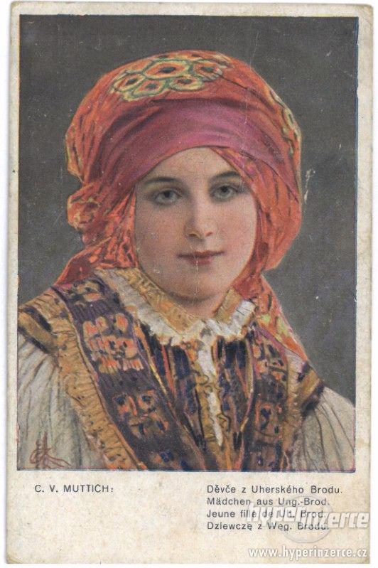 Stará pohlednice - kroje - Děvče z Uherského Brodu - foto 1