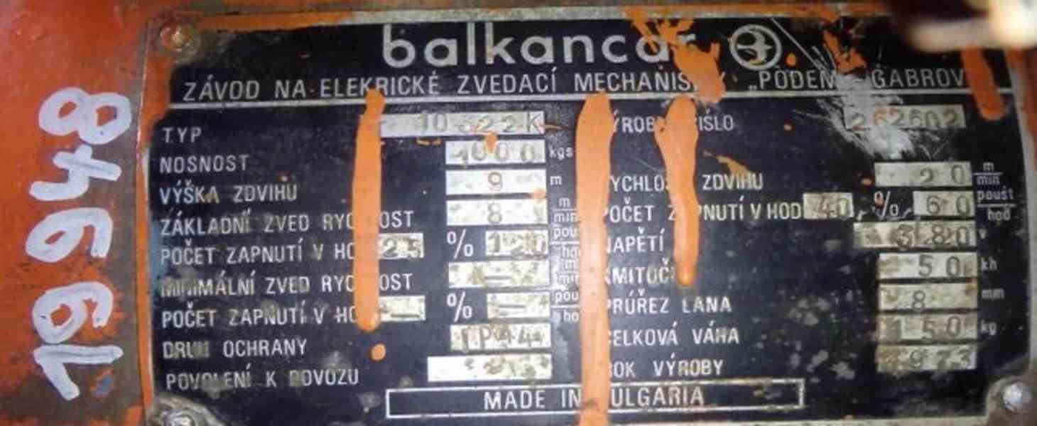 Elektrický kladkostroj nosnost 1000kg typ 10322K (12368.)  - foto 5