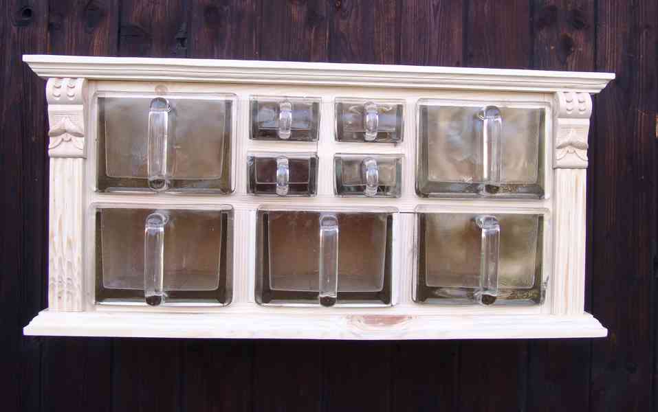 Starožitné skleněné kořenky s poličkou - foto 2