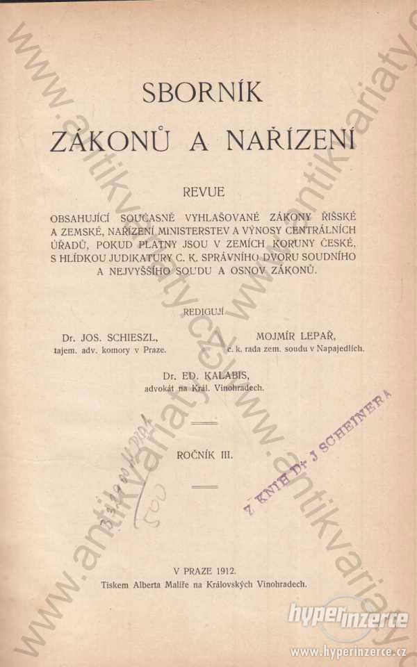 Sborník zákonů a nařízení - ročník III. 1912 - foto 1
