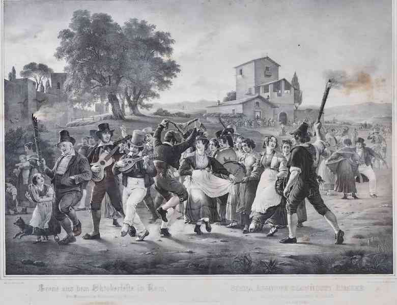 Litografie Scéna říjnové slavnosti římské, Marstrand 1841, H - foto 2