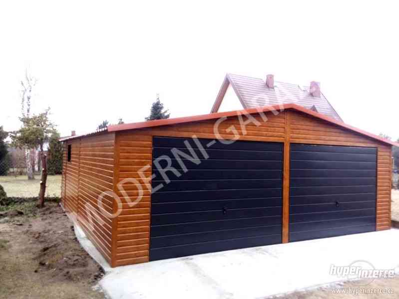 Plechová garáž s imitací dřeva 7x6m. I jakost. - foto 1