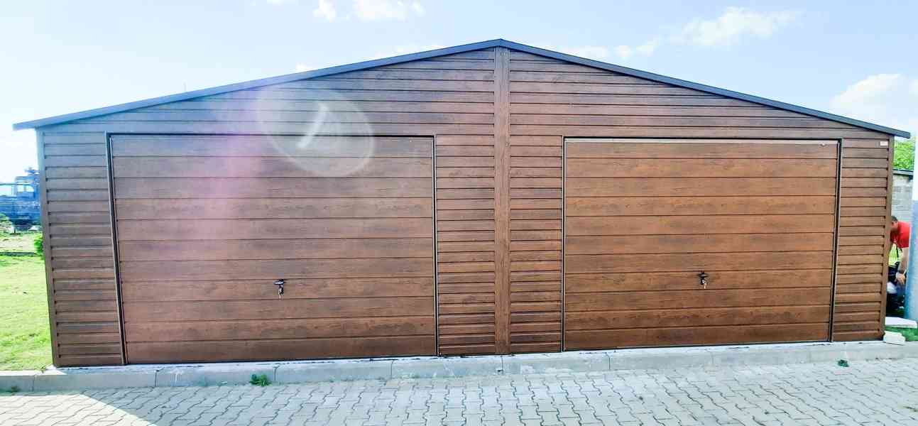 Plechová garáž 8x6m sedlová střecha 2x výklopná vrata TS297 - foto 3