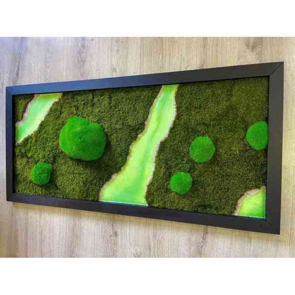 Mechový obraz s pryskyřicí - tři řeky - dřevěný rám - foto 2