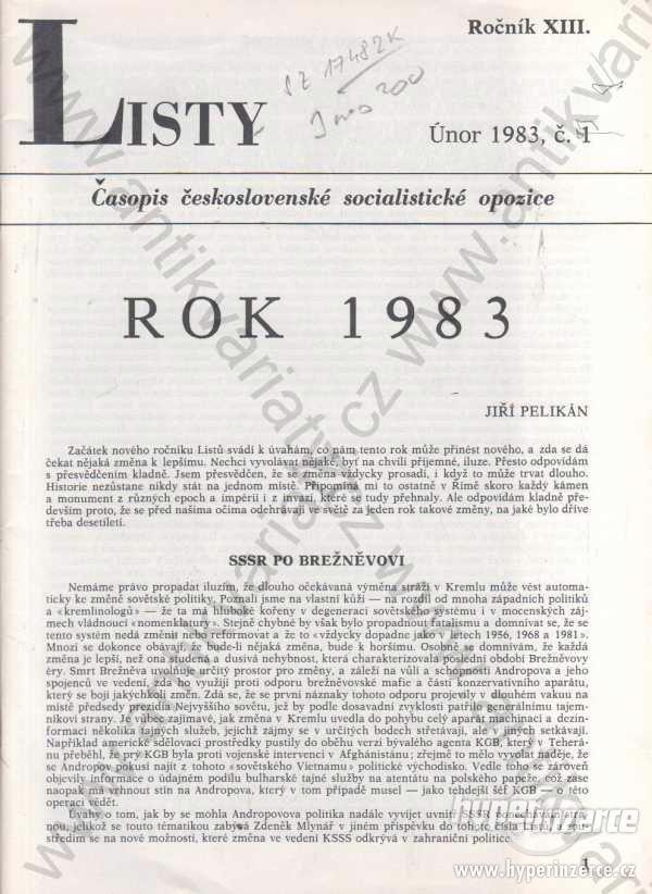 Listy roč. XIII. řídí Jiří Pelikán 1983 Časopis - foto 1