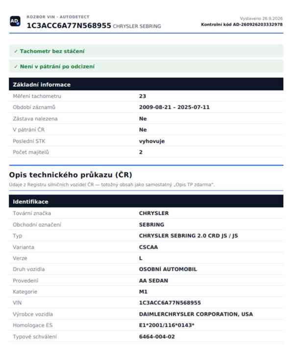 Chrysler Sebring 2.0CRD/TDi Volkswagen, nejvyšší výbava - foto 8