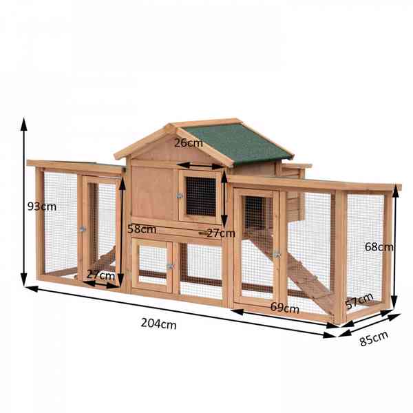 Dřevěný kurník s výběhem | 204 x 85 x 93 cm - foto 4
